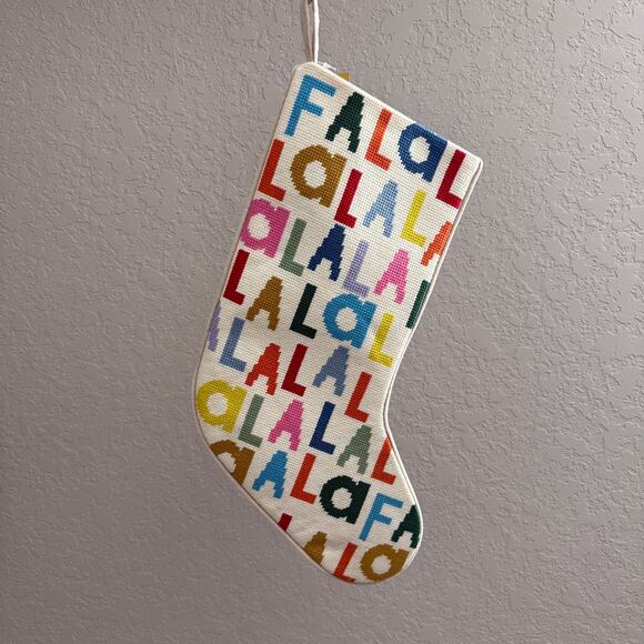 Fa La La Multicolored Embroidered Needlepoint Style Christmas Stocking NEW - Picture 8 of 8